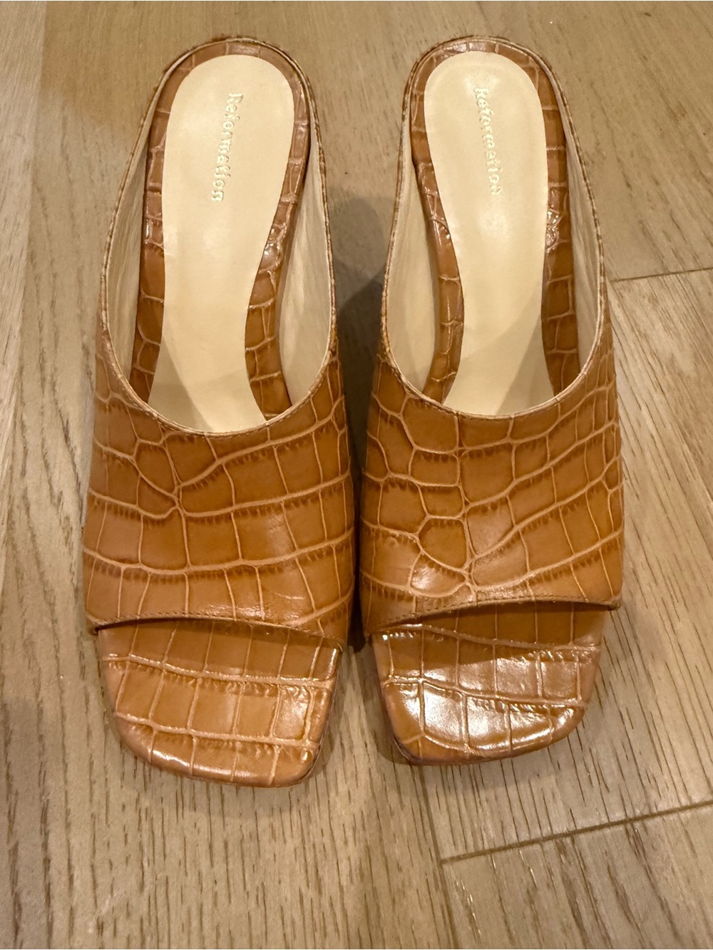 Reformation light Nutmeg Croc-Embossed Slide Mules - like new